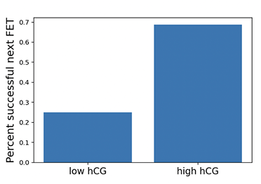 Percent successful next FET by low/high hCG